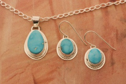 Genuine Kingman Turquoise Sterling Silver Pendant and Earrings Set